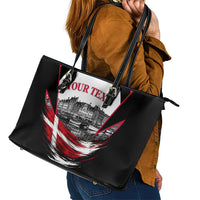 Personalized Denmark Viking Heritage Leather Tote Bag Nordic Nyhavn Cityscape With Grunge Flag And Longship Art