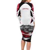 Personalized Denmark Viking Heritage Long Sleeve Bodycon Dress Nordic Nyhavn Cityscape With Grunge Flag And Longship Art