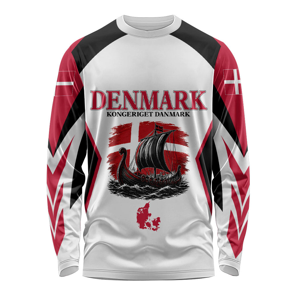 Personalized Denmark Viking Heritage Long Sleeve Shirt Nordic Nyhavn Cityscape With Grunge Flag And Longship Art