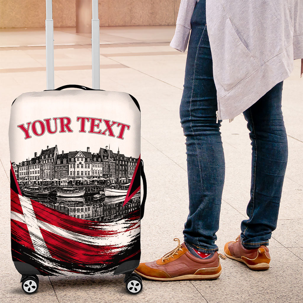 Personalized Denmark Viking Heritage Luggage Cover Nordic Nyhavn Cityscape With Grunge Flag And Longship Art
