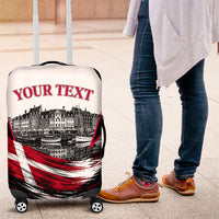 Personalized Denmark Viking Heritage Luggage Cover Nordic Nyhavn Cityscape With Grunge Flag And Longship Art
