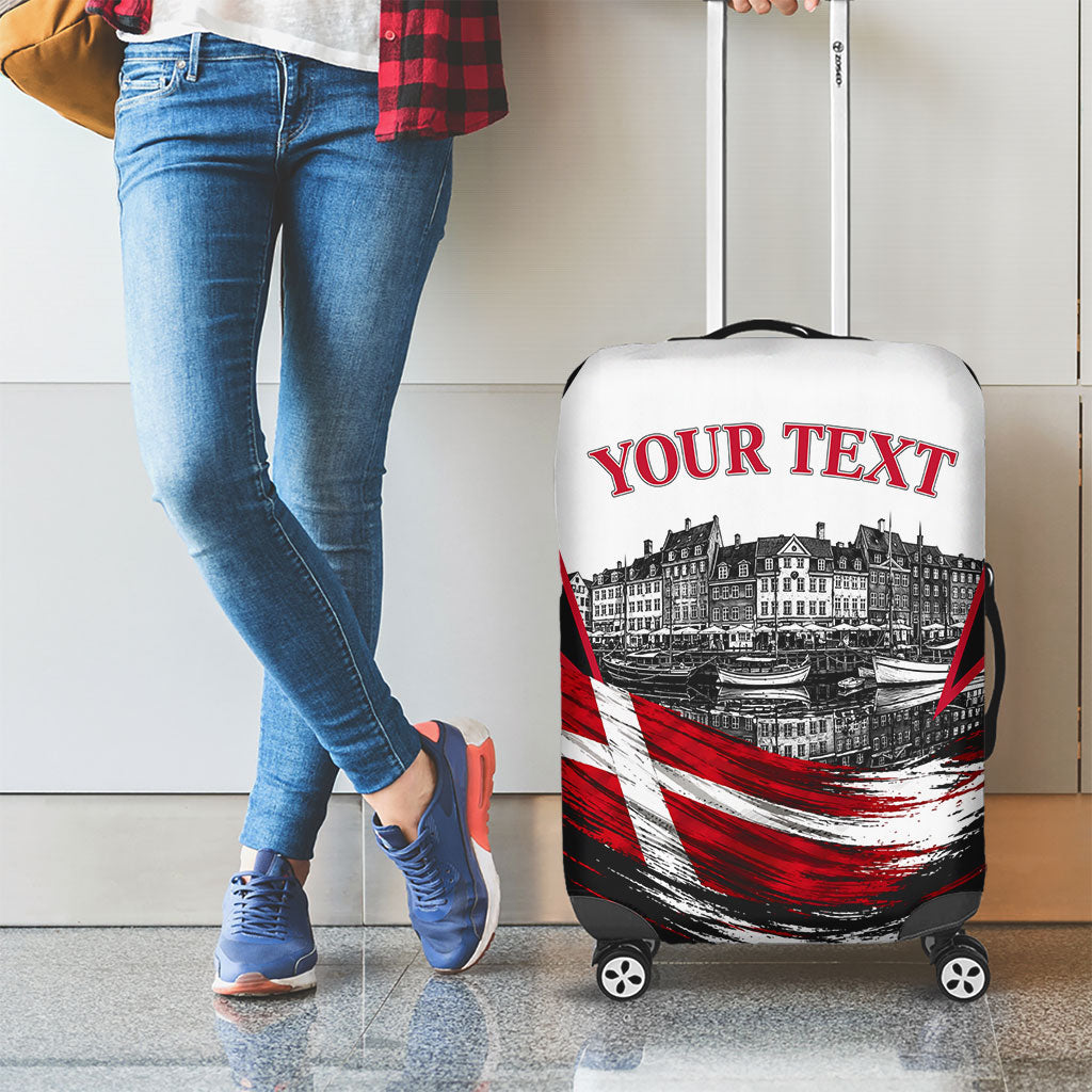 Personalized Denmark Viking Heritage Luggage Cover Nordic Nyhavn Cityscape With Grunge Flag And Longship Art