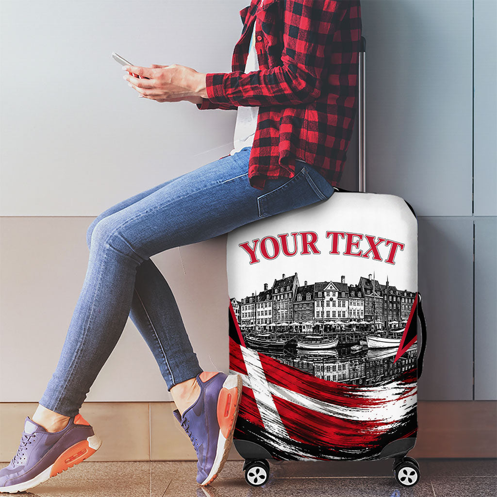 Personalized Denmark Viking Heritage Luggage Cover Nordic Nyhavn Cityscape With Grunge Flag And Longship Art