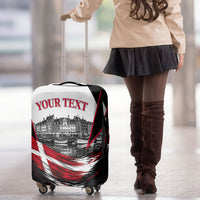 Personalized Denmark Viking Heritage Luggage Cover Nordic Nyhavn Cityscape With Grunge Flag And Longship Art