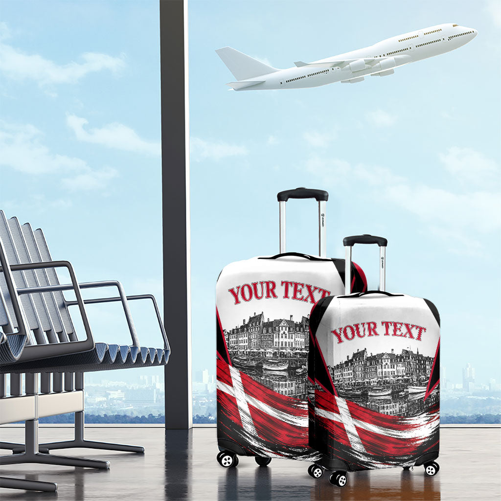 Personalized Denmark Viking Heritage Luggage Cover Nordic Nyhavn Cityscape With Grunge Flag And Longship Art
