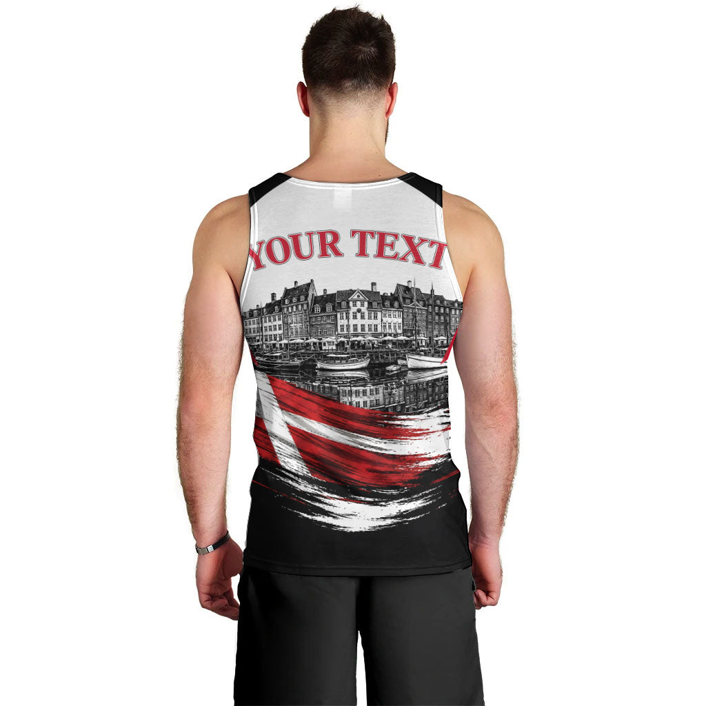 Personalized Denmark Viking Heritage Men Tank Top Nordic Nyhavn Cityscape With Grunge Flag And Longship Art