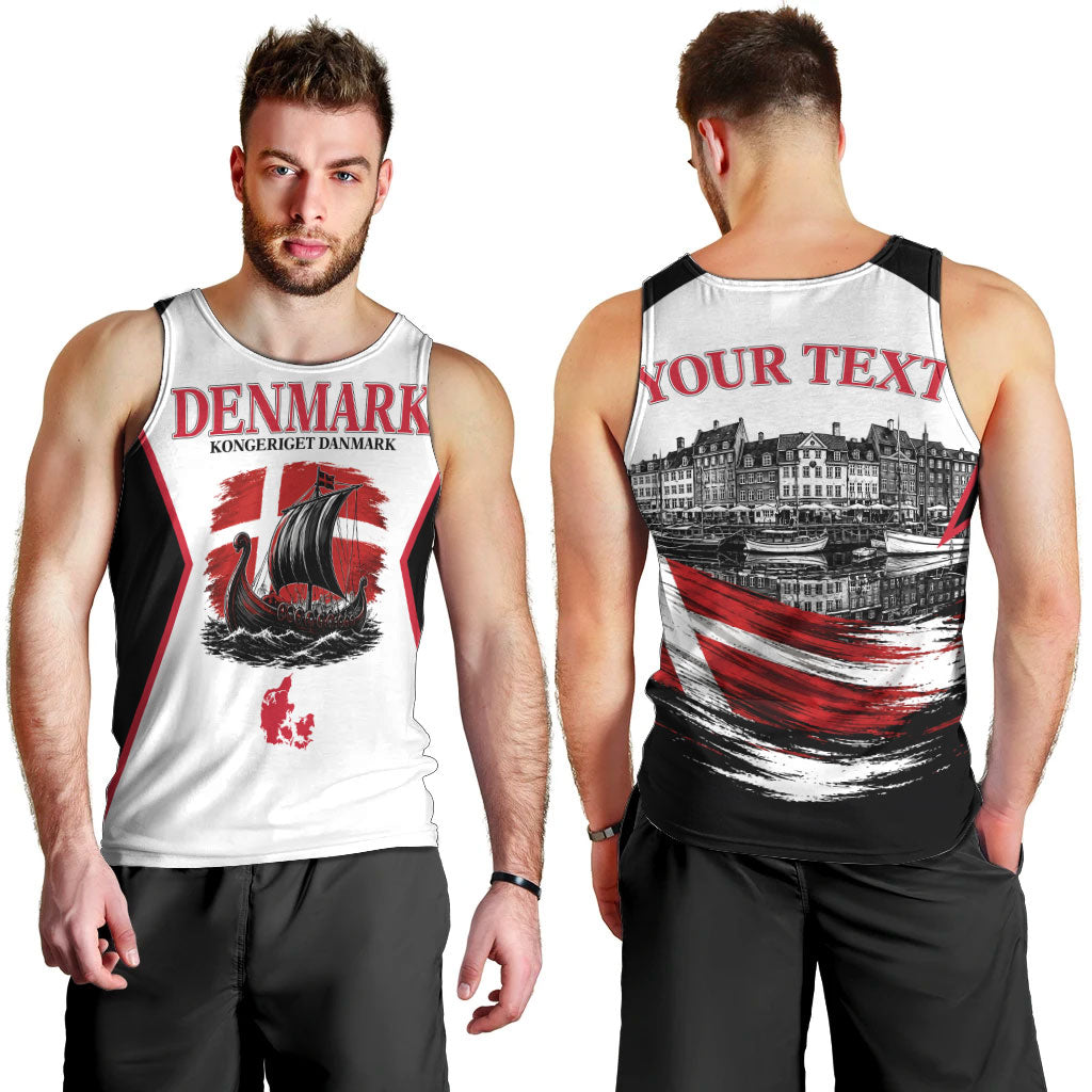 Personalized Denmark Viking Heritage Men Tank Top Nordic Nyhavn Cityscape With Grunge Flag And Longship Art