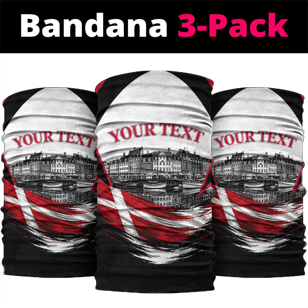 Personalized Denmark Viking Heritage Neck Gaiter Nordic Nyhavn Cityscape With Grunge Flag And Longship Art