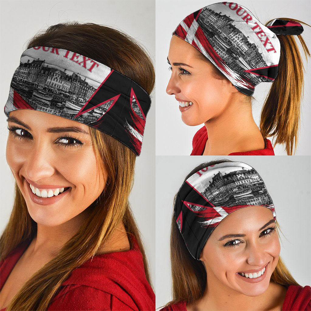 Personalized Denmark Viking Heritage Neck Gaiter Nordic Nyhavn Cityscape With Grunge Flag And Longship Art