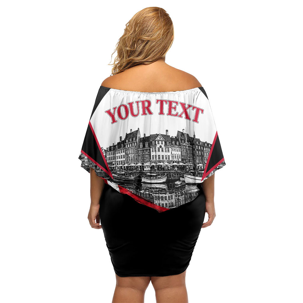 Personalized Denmark Viking Heritage Off Shoulder Short Dress Nordic Nyhavn Cityscape With Grunge Flag And Longship Art