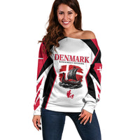 Personalized Denmark Viking Heritage Off Shoulder Sweater Nordic Nyhavn Cityscape With Grunge Flag And Longship Art