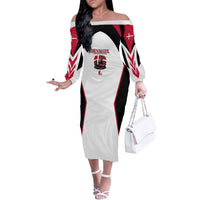 Personalized Denmark Viking Heritage Off The Shoulder Long Sleeve Dress Nordic Nyhavn Cityscape With Grunge Flag And Longship Art