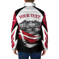 Personalized Denmark Viking Heritage Padded Jacket Nordic Nyhavn Cityscape With Grunge Flag And Longship Art