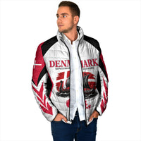 Personalized Denmark Viking Heritage Padded Jacket Nordic Nyhavn Cityscape With Grunge Flag And Longship Art
