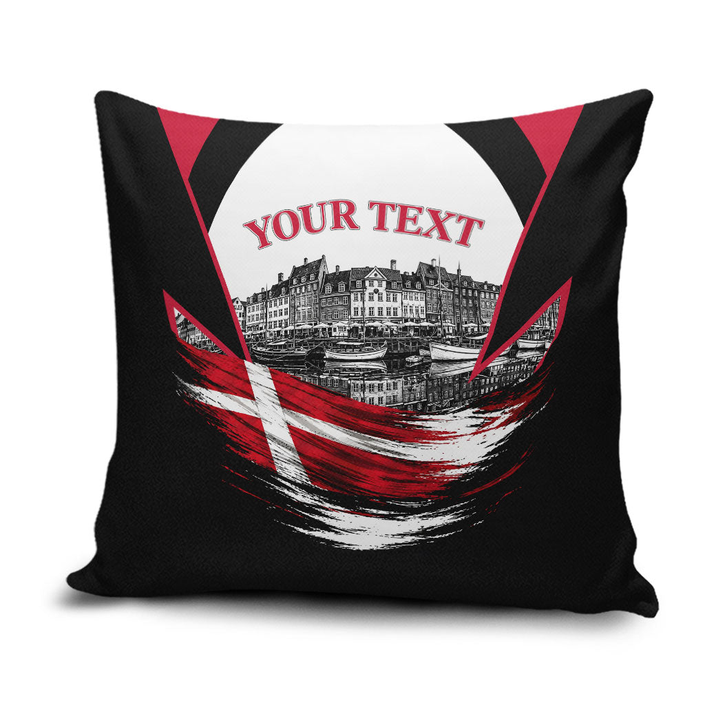 Personalized Denmark Viking Heritage Pillow Cover Nordic Nyhavn Cityscape With Grunge Flag And Longship Art