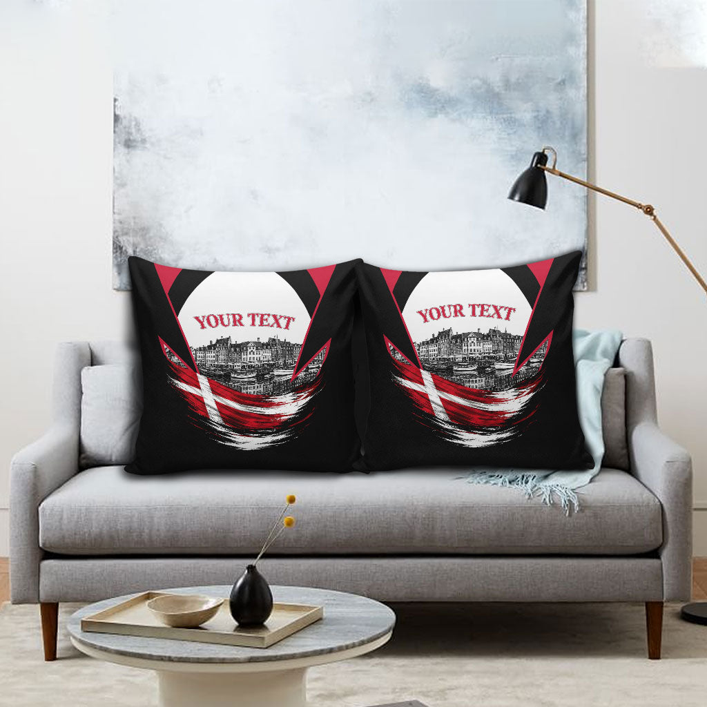 Personalized Denmark Viking Heritage Pillow Cover Nordic Nyhavn Cityscape With Grunge Flag And Longship Art