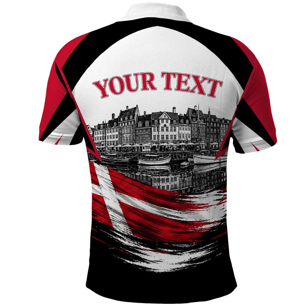 Personalized Denmark Viking Heritage Polo Shirt Nordic Nyhavn Cityscape With Grunge Flag And Longship Art