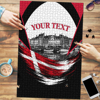 Personalized Denmark Viking Heritage Puzzle Nordic Nyhavn Cityscape With Grunge Flag And Longship Art