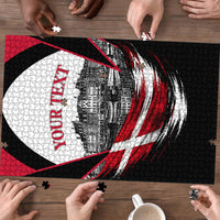 Personalized Denmark Viking Heritage Puzzle Nordic Nyhavn Cityscape With Grunge Flag And Longship Art