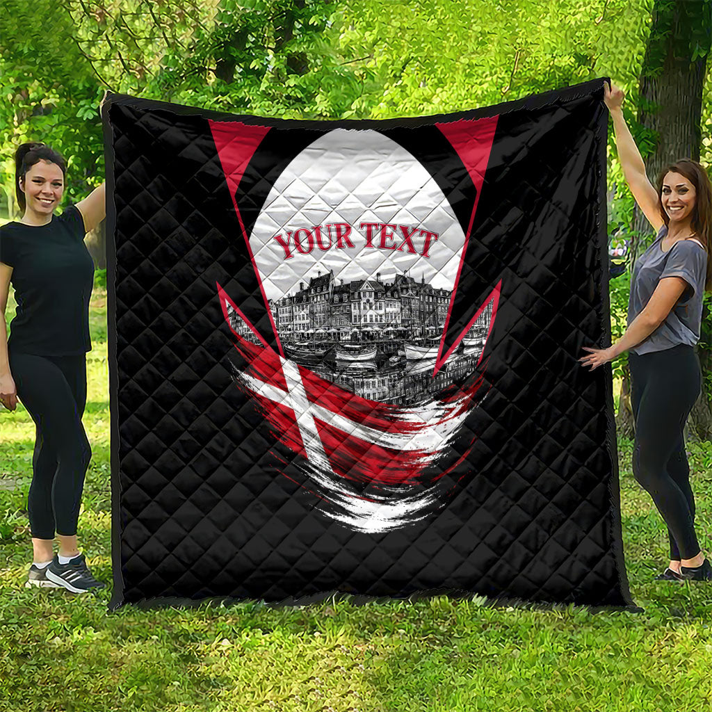 Personalized Denmark Viking Heritage Quilt Nordic Nyhavn Cityscape With Grunge Flag And Longship Art