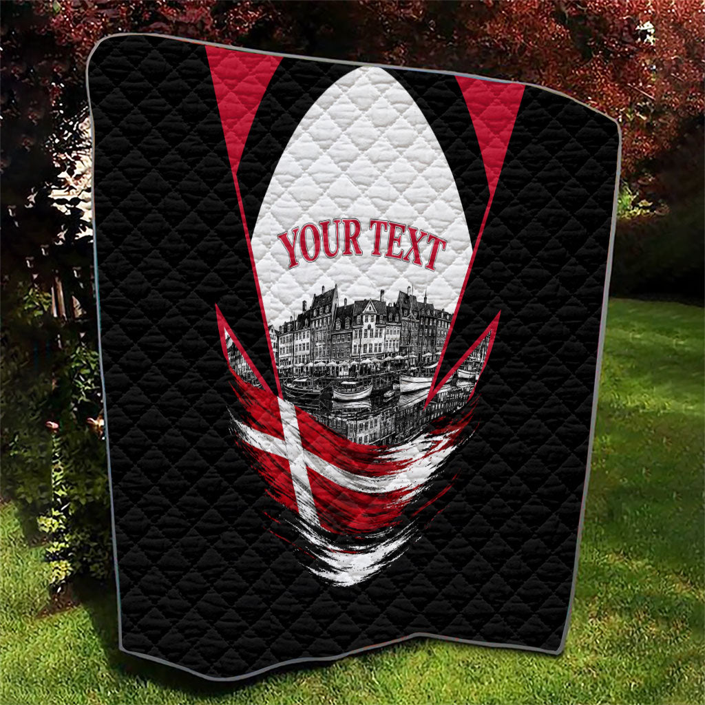 Personalized Denmark Viking Heritage Quilt Nordic Nyhavn Cityscape With Grunge Flag And Longship Art