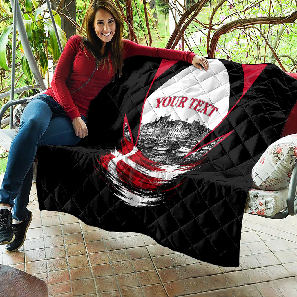 Personalized Denmark Viking Heritage Quilt Nordic Nyhavn Cityscape With Grunge Flag And Longship Art