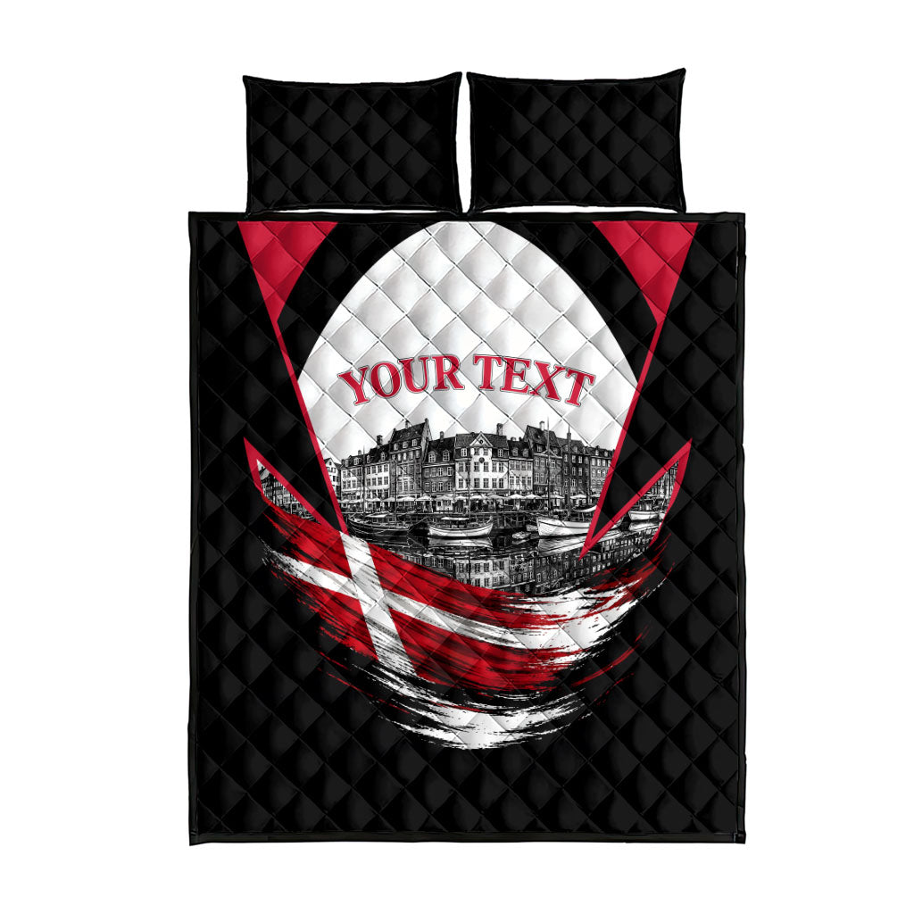 Personalized Denmark Viking Heritage Quilt Bed Set Nordic Nyhavn Cityscape With Grunge Flag And Longship Art