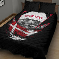 Personalized Denmark Viking Heritage Quilt Bed Set Nordic Nyhavn Cityscape With Grunge Flag And Longship Art
