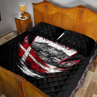 Personalized Denmark Viking Heritage Quilt Bed Set Nordic Nyhavn Cityscape With Grunge Flag And Longship Art