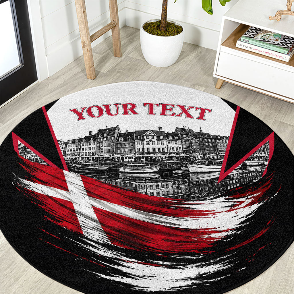 Personalized Denmark Viking Heritage Round Carpet Nordic Nyhavn Cityscape With Grunge Flag And Longship Art