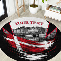 Personalized Denmark Viking Heritage Round Carpet Nordic Nyhavn Cityscape With Grunge Flag And Longship Art