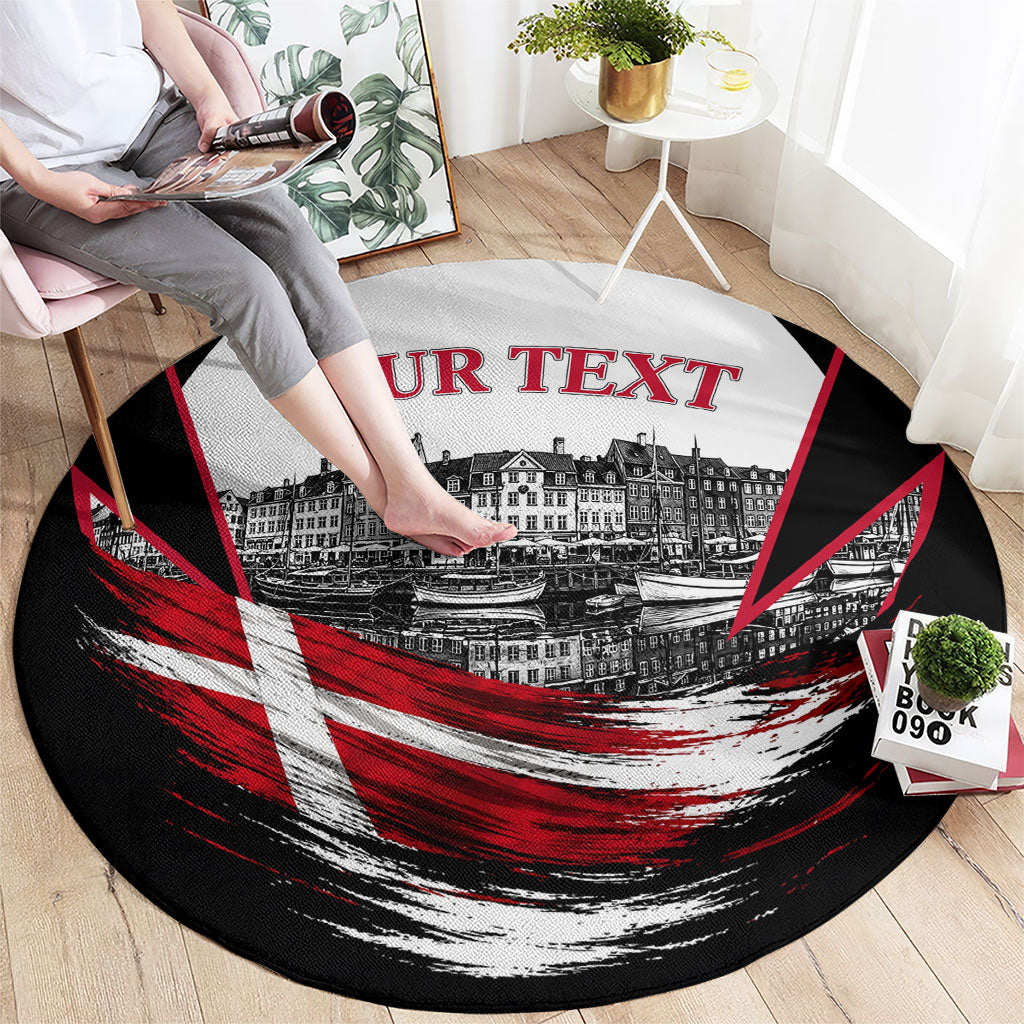 Personalized Denmark Viking Heritage Round Carpet Nordic Nyhavn Cityscape With Grunge Flag And Longship Art