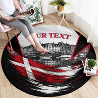 Personalized Denmark Viking Heritage Round Carpet Nordic Nyhavn Cityscape With Grunge Flag And Longship Art