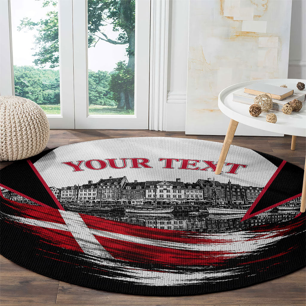 Personalized Denmark Viking Heritage Round Carpet Nordic Nyhavn Cityscape With Grunge Flag And Longship Art