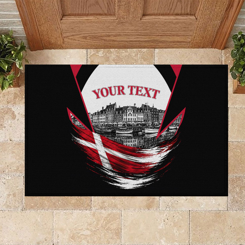 Personalized Denmark Viking Heritage Rubber Doormat Nordic Nyhavn Cityscape With Grunge Flag And Longship Art