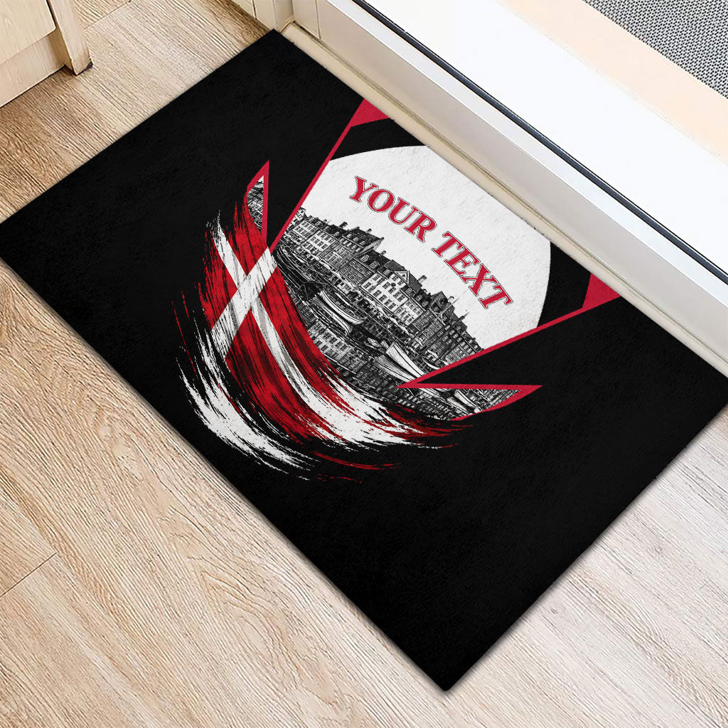 Personalized Denmark Viking Heritage Rubber Doormat Nordic Nyhavn Cityscape With Grunge Flag And Longship Art