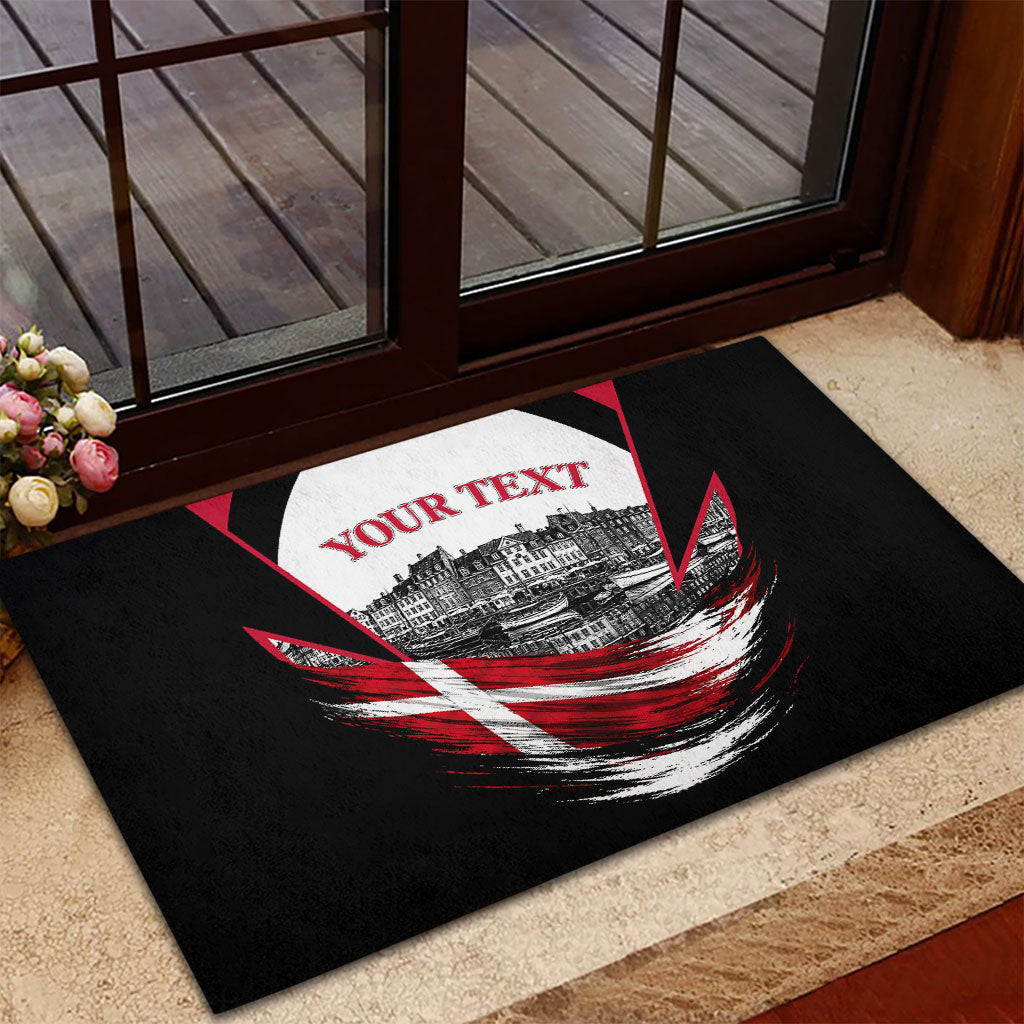 Personalized Denmark Viking Heritage Rubber Doormat Nordic Nyhavn Cityscape With Grunge Flag And Longship Art
