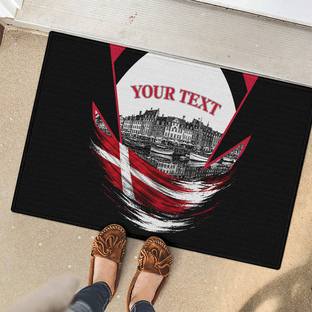 Personalized Denmark Viking Heritage Rubber Doormat Nordic Nyhavn Cityscape With Grunge Flag And Longship Art