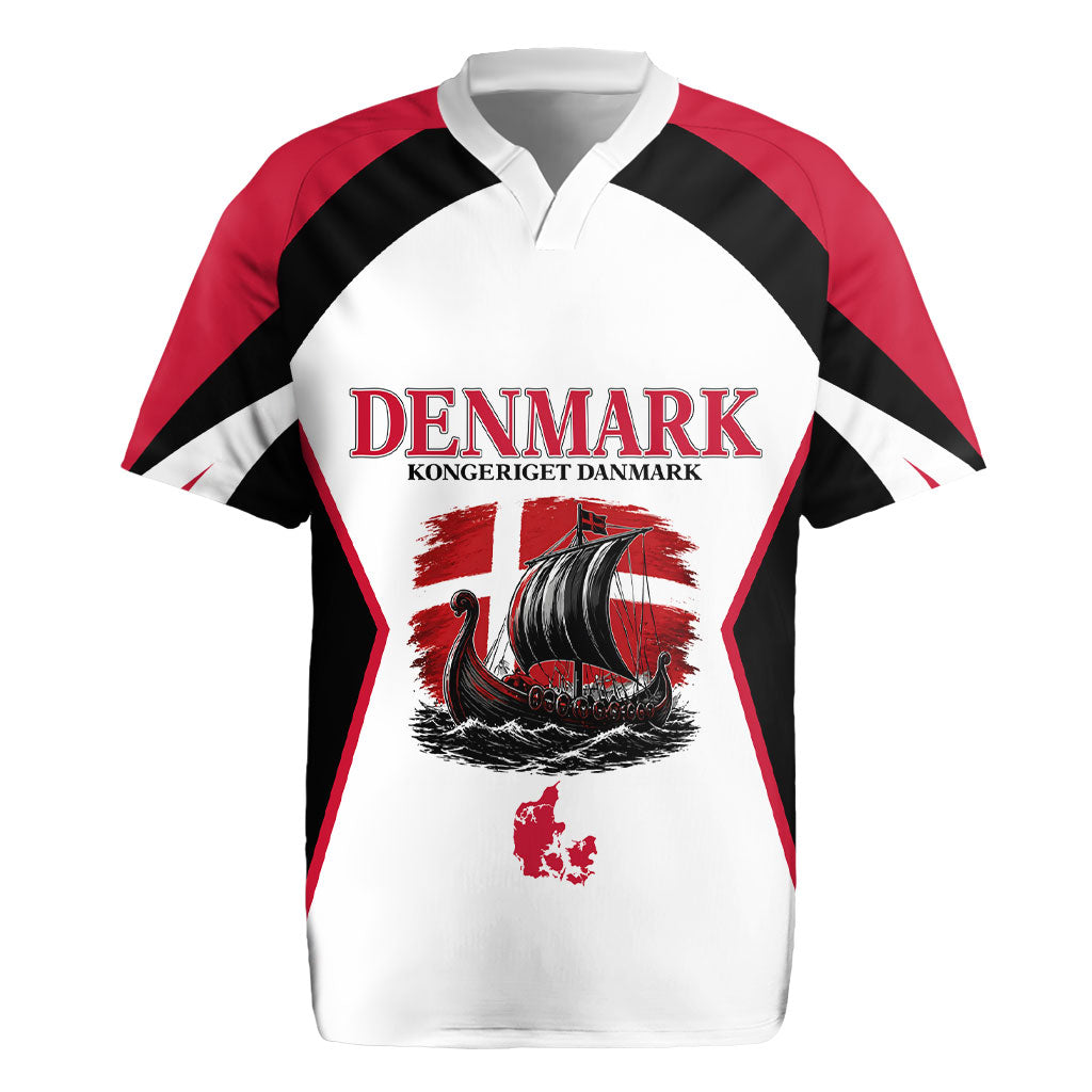 Personalized Denmark Viking Heritage Rugby Jersey Nordic Nyhavn Cityscape With Grunge Flag And Longship Art