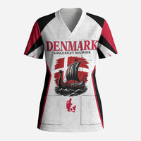 Personalized Denmark Viking Heritage Scrub Top Nordic Nyhavn Cityscape With Grunge Flag And Longship Art