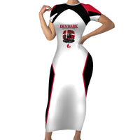 Personalized Denmark Viking Heritage Short Sleeve Bodycon Dress Nordic Nyhavn Cityscape With Grunge Flag And Longship Art