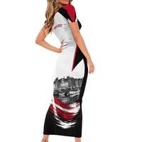Personalized Denmark Viking Heritage Short Sleeve Bodycon Dress Nordic Nyhavn Cityscape With Grunge Flag And Longship Art