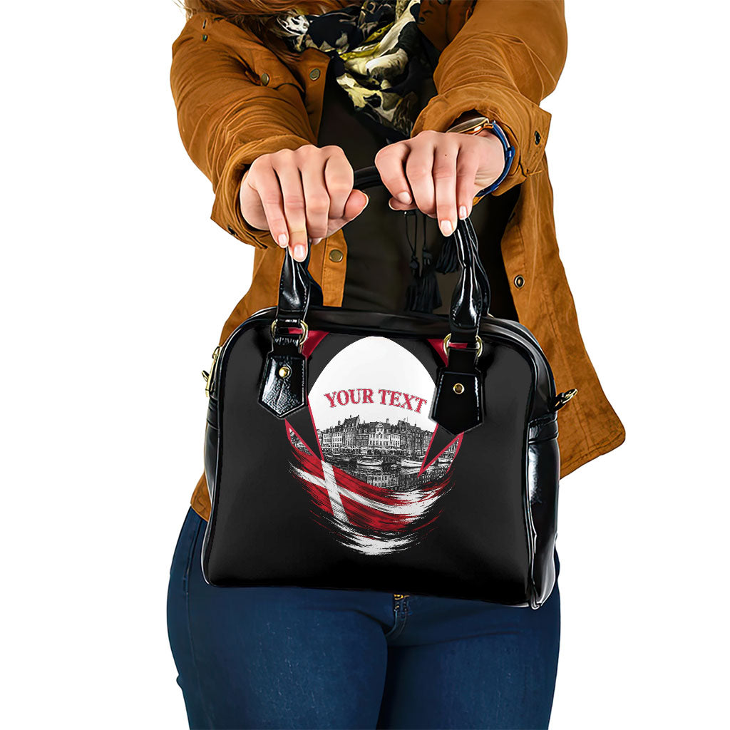 Personalized Denmark Viking Heritage Shoulder Handbag Nordic Nyhavn Cityscape With Grunge Flag And Longship Art