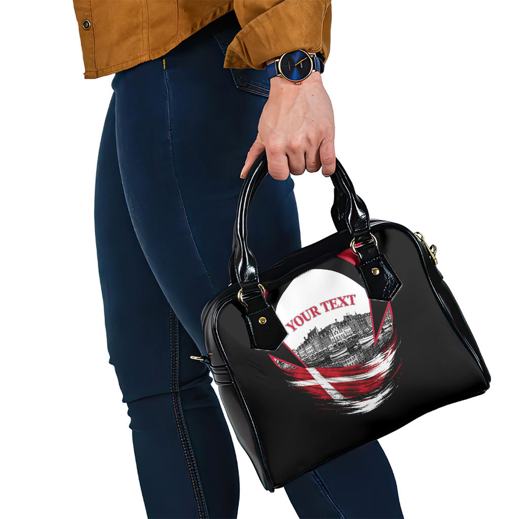 Personalized Denmark Viking Heritage Shoulder Handbag Nordic Nyhavn Cityscape With Grunge Flag And Longship Art