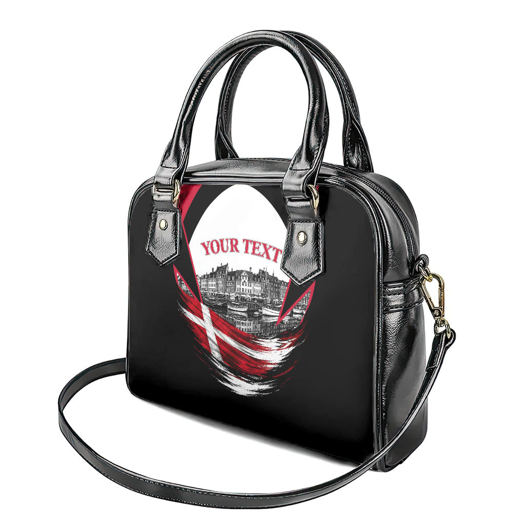 Personalized Denmark Viking Heritage Shoulder Handbag Nordic Nyhavn Cityscape With Grunge Flag And Longship Art