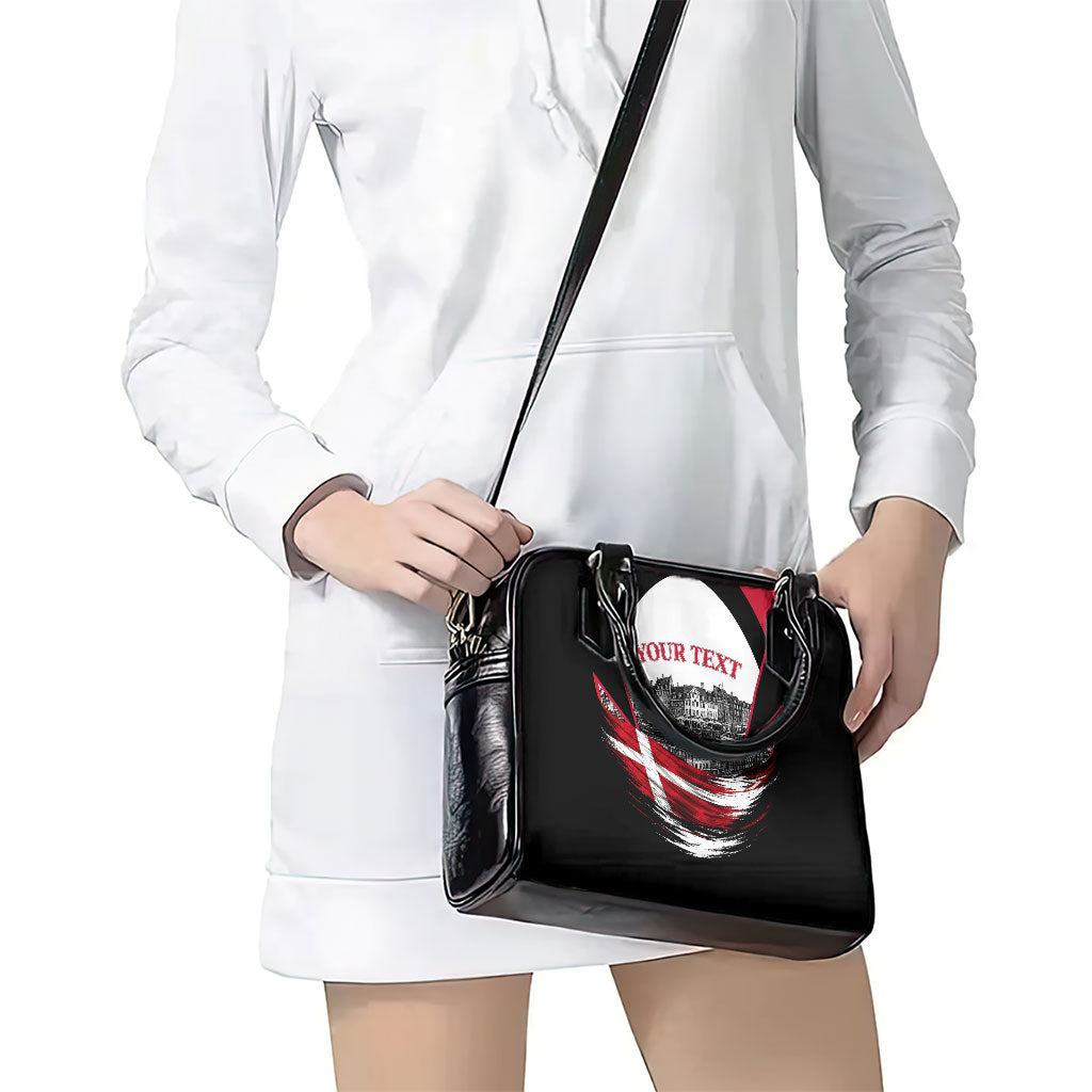 Personalized Denmark Viking Heritage Shoulder Handbag Nordic Nyhavn Cityscape With Grunge Flag And Longship Art