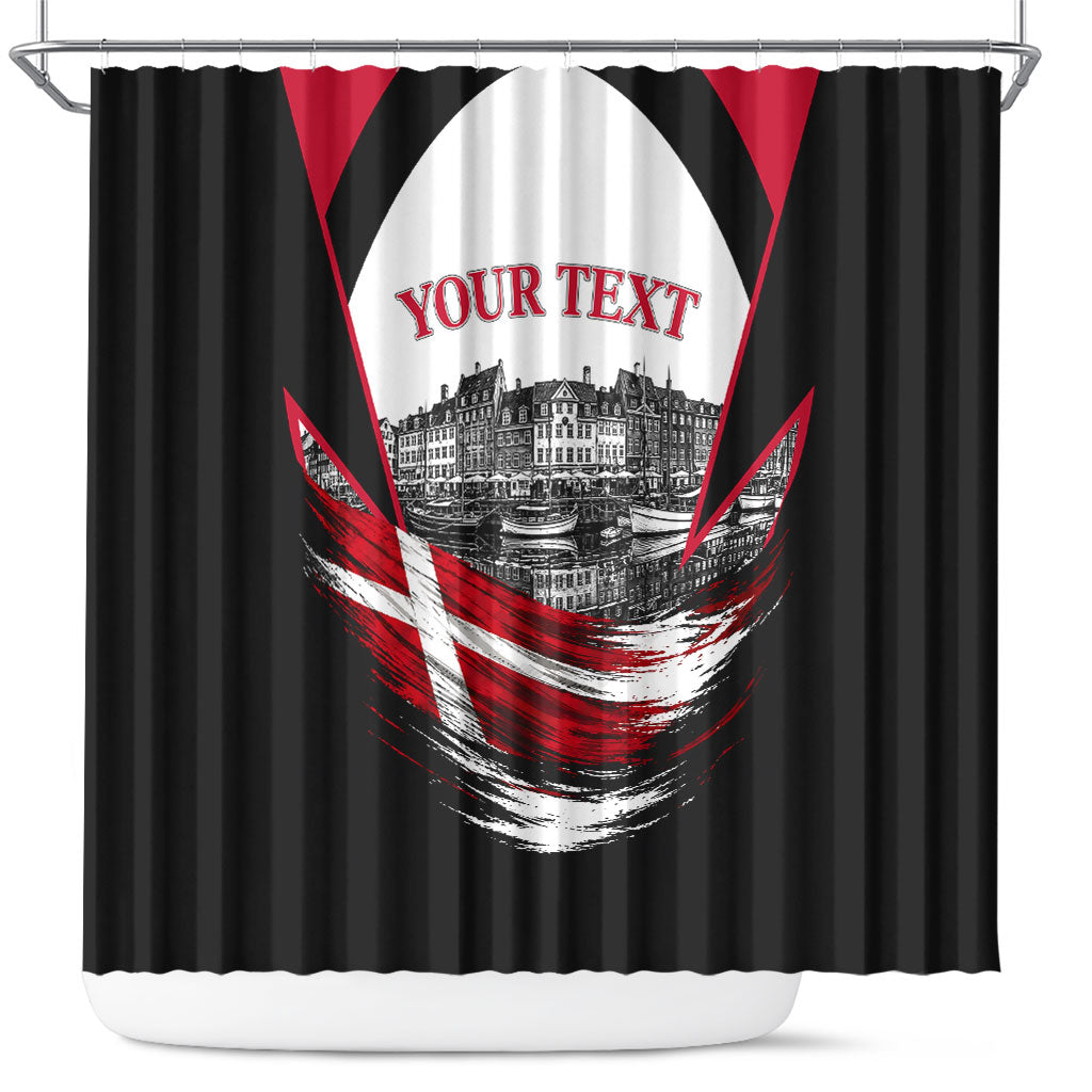 Personalized Denmark Viking Heritage Shower Curtain Nordic Nyhavn Cityscape With Grunge Flag And Longship Art