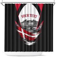 Personalized Denmark Viking Heritage Shower Curtain Nordic Nyhavn Cityscape With Grunge Flag And Longship Art