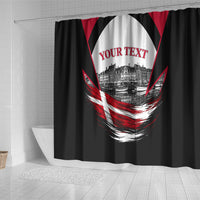 Personalized Denmark Viking Heritage Shower Curtain Nordic Nyhavn Cityscape With Grunge Flag And Longship Art