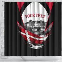 Personalized Denmark Viking Heritage Shower Curtain Nordic Nyhavn Cityscape With Grunge Flag And Longship Art